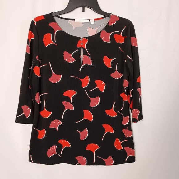BOSS by Hugo Boss Ginkgo Leaf Print Blouse Black Red Top Size L MSRP $299 - Picture 1 of 7
